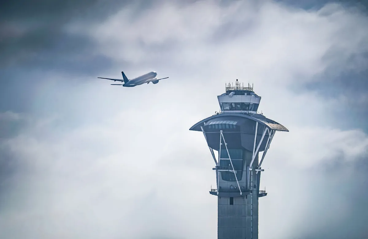 Air traffic controllers at work in a radar facility