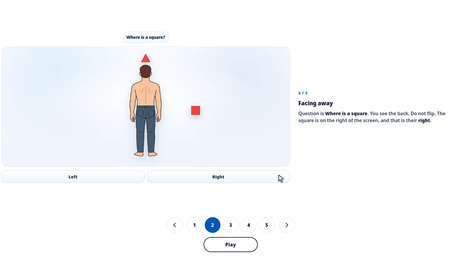 Distinguish Left and Right instruction walkthrough with the figure on the left and the explanation on the right
