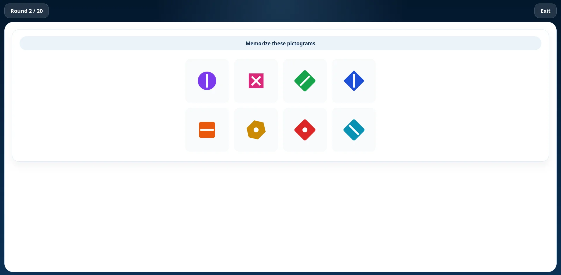 Memorize Pictograms in action during the color-round recall phase