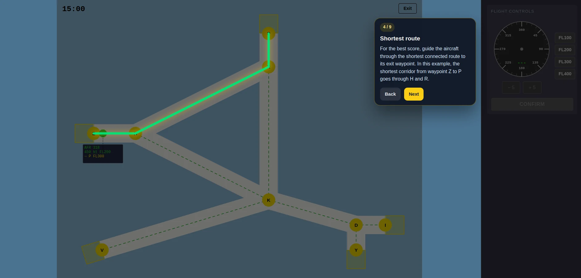 Radar Control tutorial explaining the flight strip and corridor routing